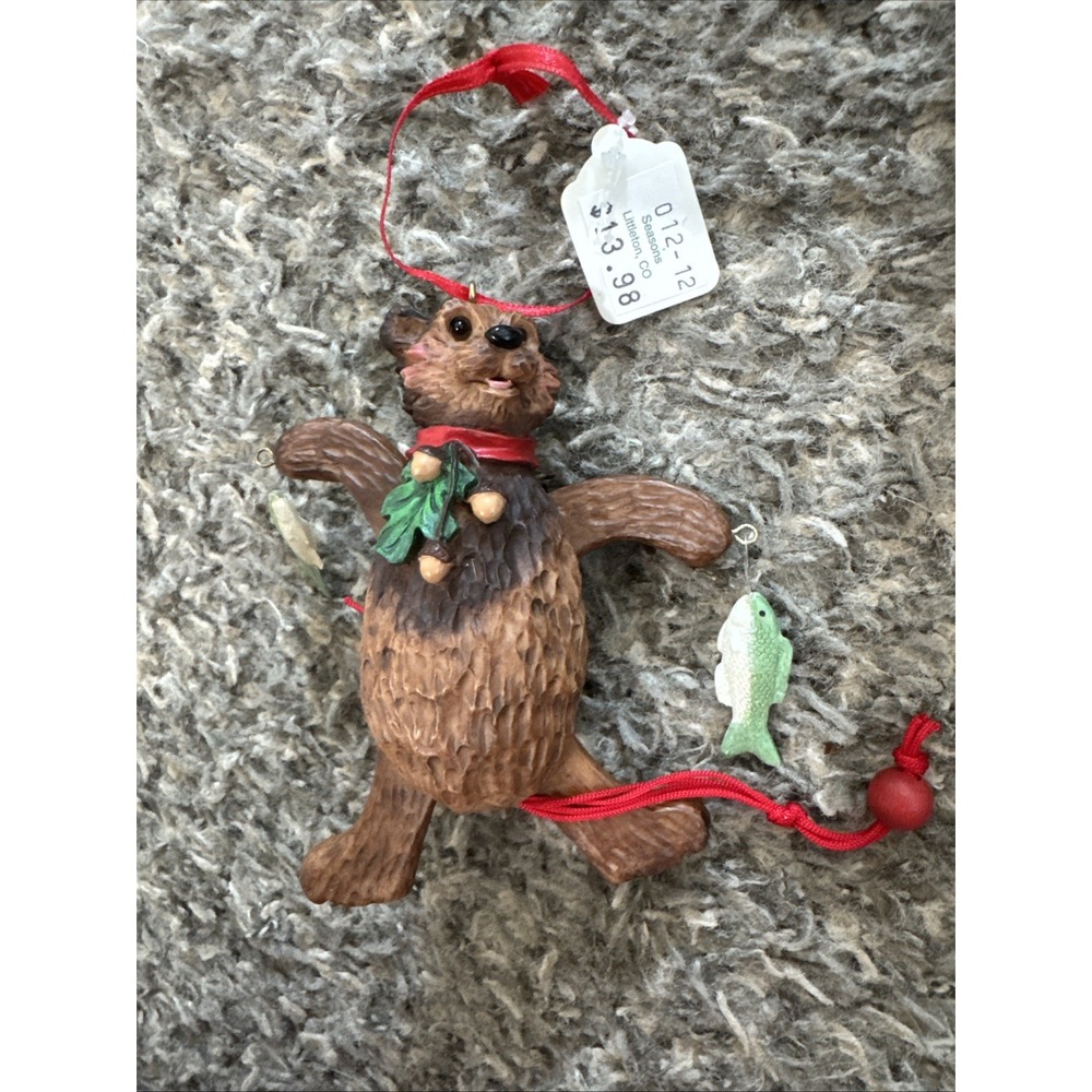 Vintage Kurt Adler‎ Resin Brown Bear Fishing Christmas Ornament Rare